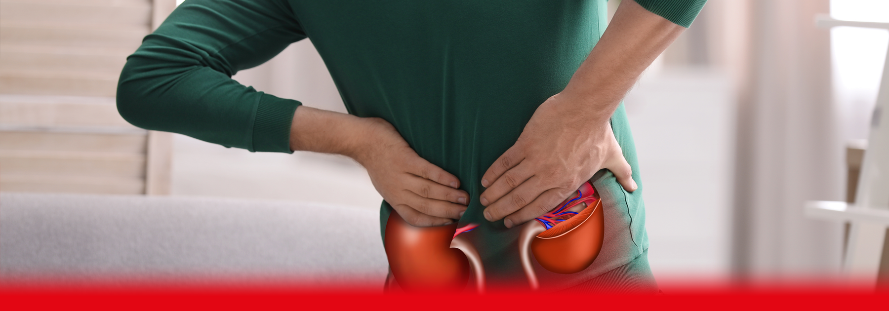 man grabbing his waist