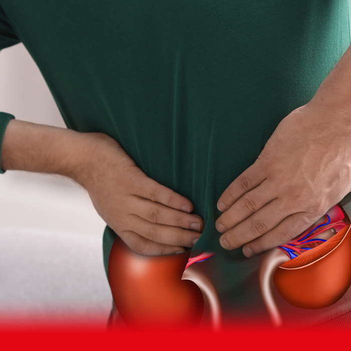 man grabbing his waist