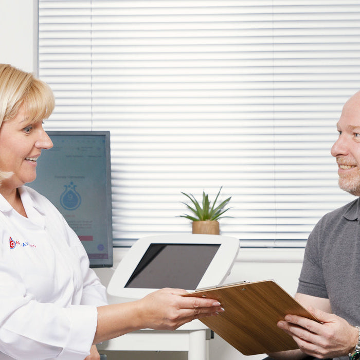 Man blood test consultation